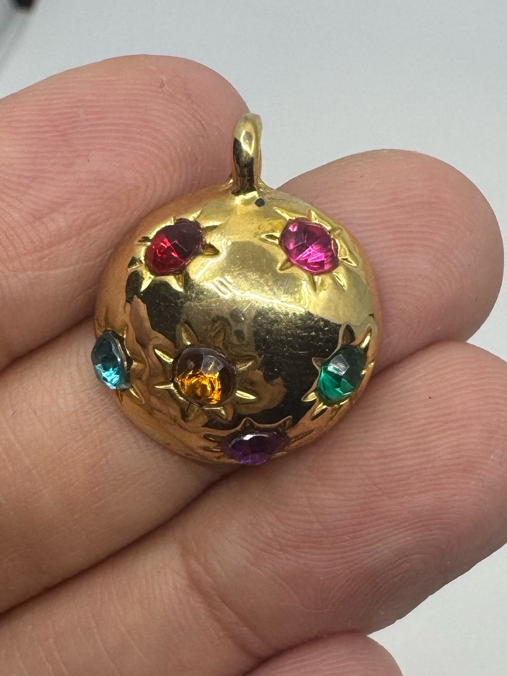 Vintage Goldtoned Half Domed MCM Sputnik Pendant/Charm w/Colored Stones *READ*